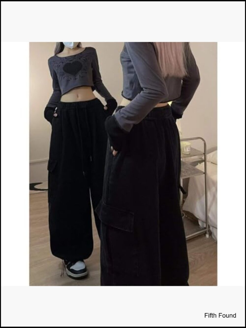 High Waisted Wide Leg Cargo Sweatpants Drawstring Baggy Pants - Picture 3 of 5